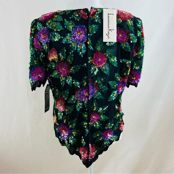 Laurence Kazar Vintage Tags Attached Sequined Floral Silk Blend Top - Picture 2 of 16